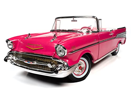 1957 Chevrolet Bel Air Convertible Pink "Barbie" "Silver Screen Machines" 1/18 Diecast Model Car by Auto World