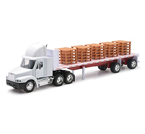 Freightliner Century Class S/T Flatbed Truck White with Pallet Accessories "Long Haul Trucker" Series 1/32 Diecast Model by New Ray - Miniature Motors