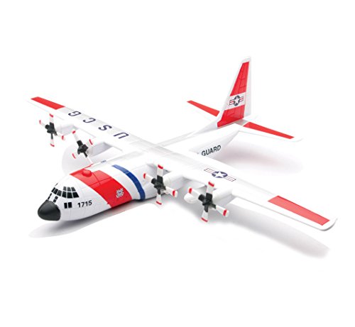 Model Kit Lockheed C-130 Hercules Transport Aircraft White and Red "United States Coast Guard" Snap Together Plastic Model Kit by New Ray