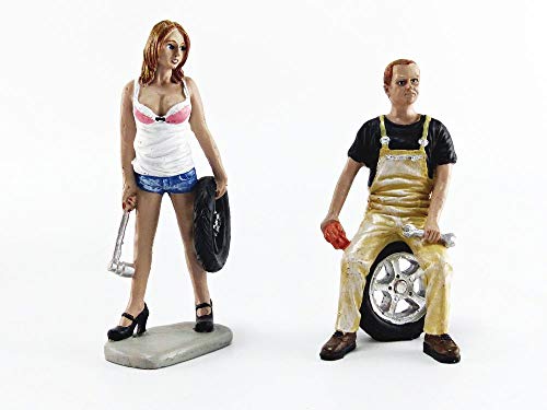 Meg and Derek Tire Brigade 2 piece Figurine Set 1/18 by Motorhead Miniatures