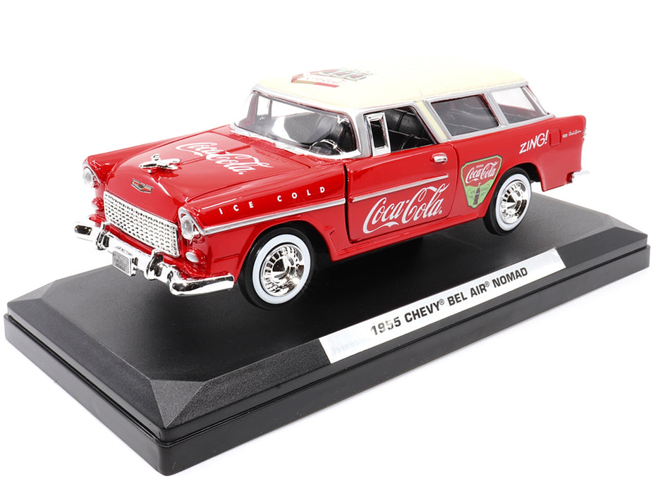 1955 Chevrolet Bel Air Nomad Red with White Top "Coca-Cola" 1/24 Diecast Model Car by Motor City Classics - Miniature Motors
