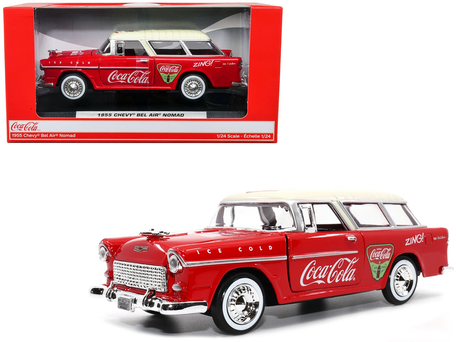 1955 Chevrolet Bel Air Nomad Red with White Top "Coca-Cola" 1/24 Diecast Model Car by Motor City Classics - Miniature Motors