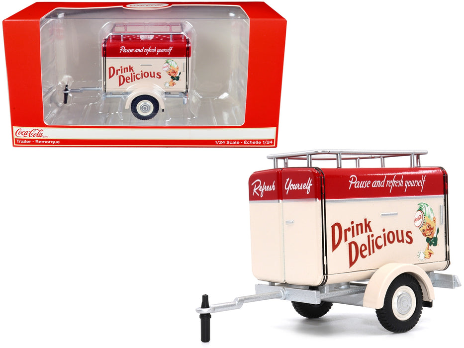 Travel Trailer Cream with Red Top "Pause and Refresh Yourself Drink Delicious Coca-Cola" 1/24 Diecast Model Car by Motor City Classics - Miniature Motors