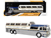 GM PD-4501 Scenicruiser Coach Bus "Greyhound Bus Lines - 50th Anniversary" Raw Metal with Blue and White Top and Gold Stripes "The Bus & Motorcoach Collection" 1/43 Plastic Model by Iconic Replicas
