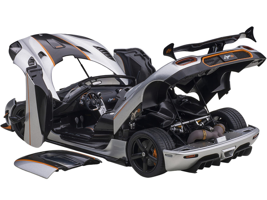 Koenigsegg Agera RS Moon Silver with Carbon and Orange Accents 1/18 Model Car by Autoart