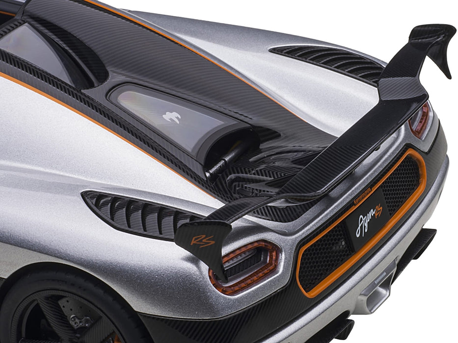 Koenigsegg Agera RS Moon Silver with Carbon and Orange Accents 1/18 Model Car by Autoart