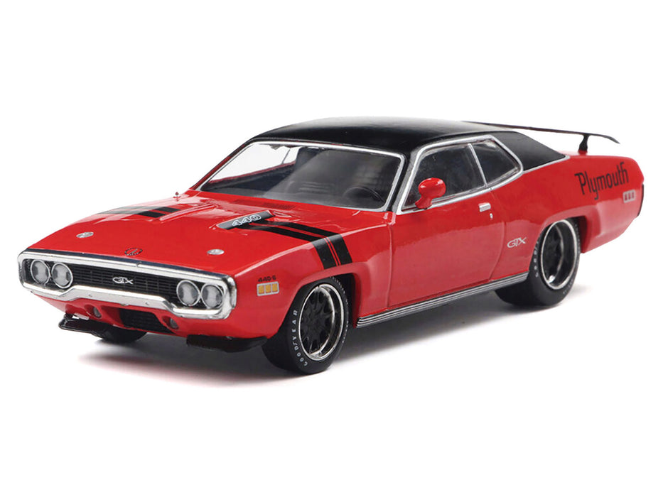 1971 Plymouth GTX Rally Red with Black Top and Stripes 1/43 Diecast Model by IXO Models