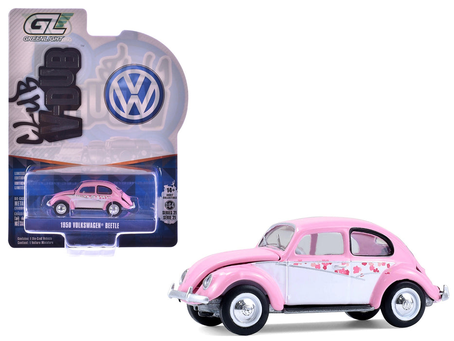 1950 Volkswagen Beetle "Botanical Beetle" Pink and White with Graphics "Club Vee-Dub" Series 21 1/64 Diecast Model Car by Greenlight
