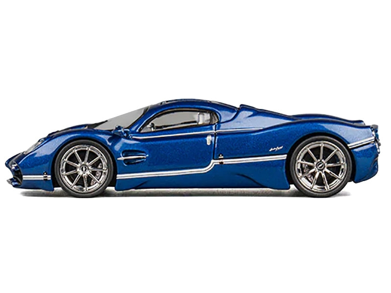 Pagani Utopia Blue Metallic with White Stripes 1/64 Diecast Model Car by CM Model