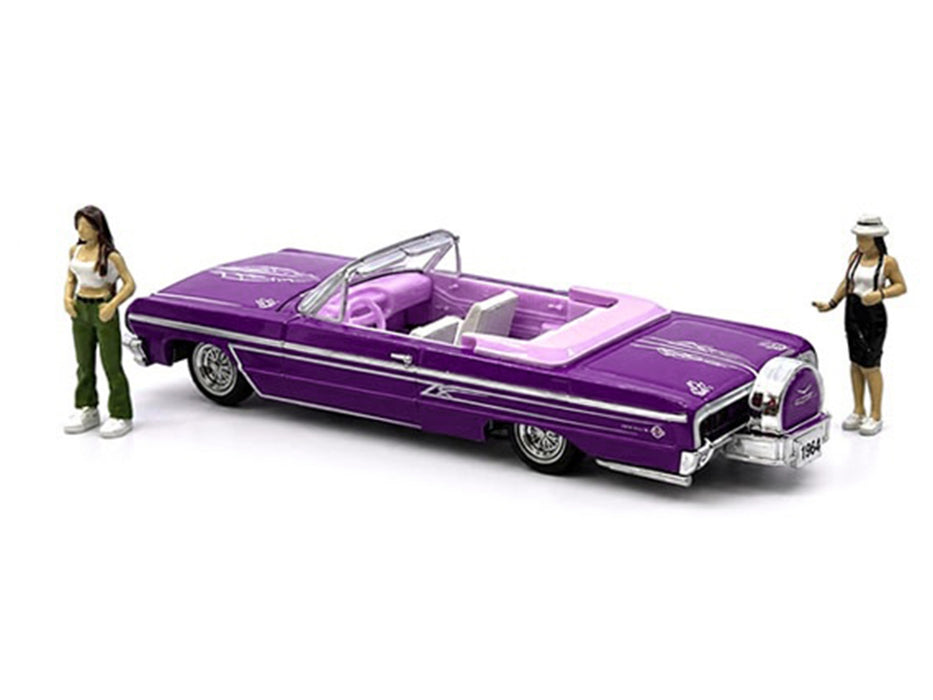 1964 Chevrolet Impala SS 409 Convertible Purple Metallic with Purple and White Interior with 2 Figures Limited Edition to 4950 pieces Worldwide 1/64 Diecast Models by M2 Machines