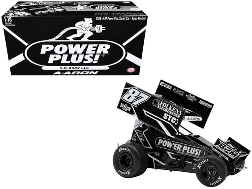 Winged Sprint Car #87 Aaron Reutzel "Power Plus" Black (2026) 1/18 Diecast Model Car by ACME