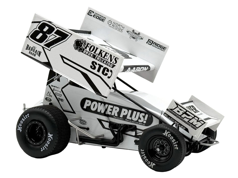 Winged Sprint Car #87 Aaron Reutzel "Power Plus" White (2026) 1/18 Diecast Model Car by ACME
