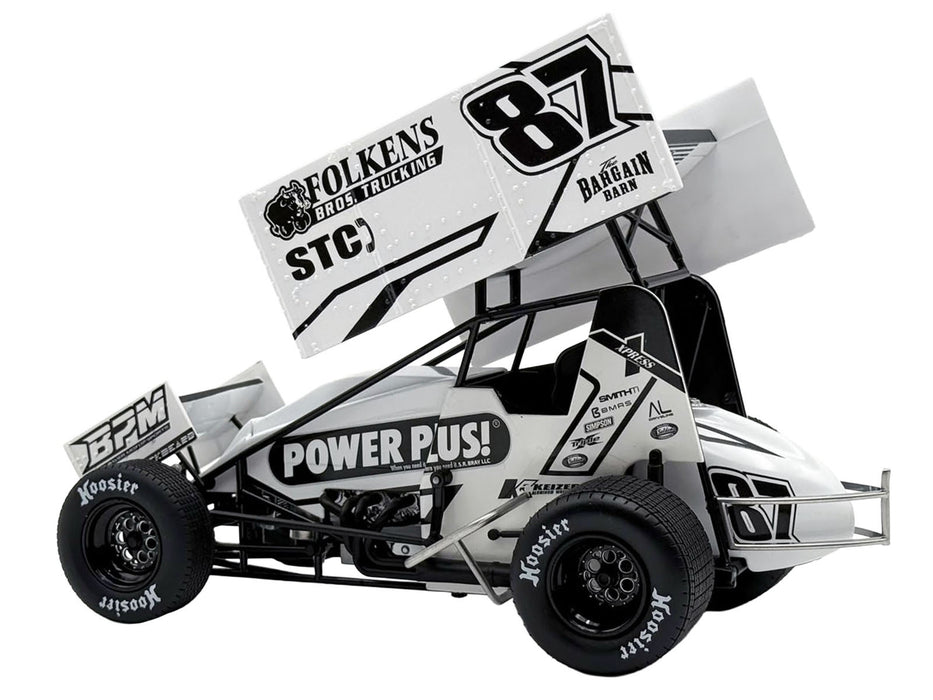 Winged Sprint Car #87 Aaron Reutzel "Power Plus" White (2026) 1/18 Diecast Model Car by ACME