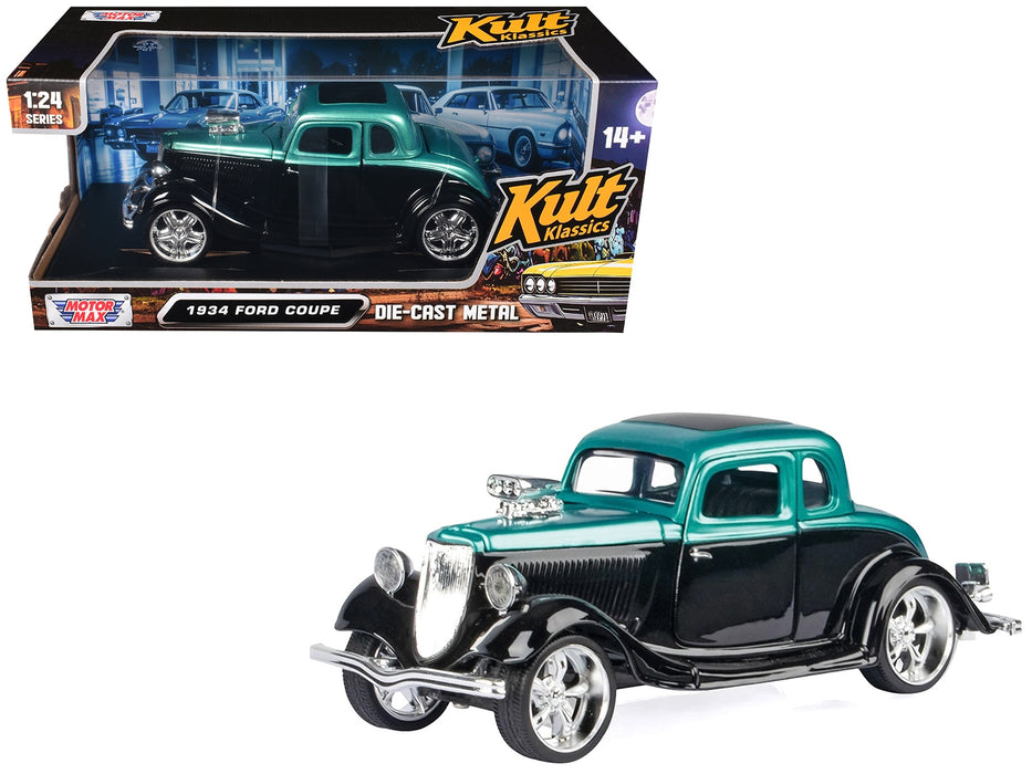 1934 Ford Coupe Turquoise Metallic and Black "Kult Klassics" Series 1/24 Diecast Model Car by Motormax