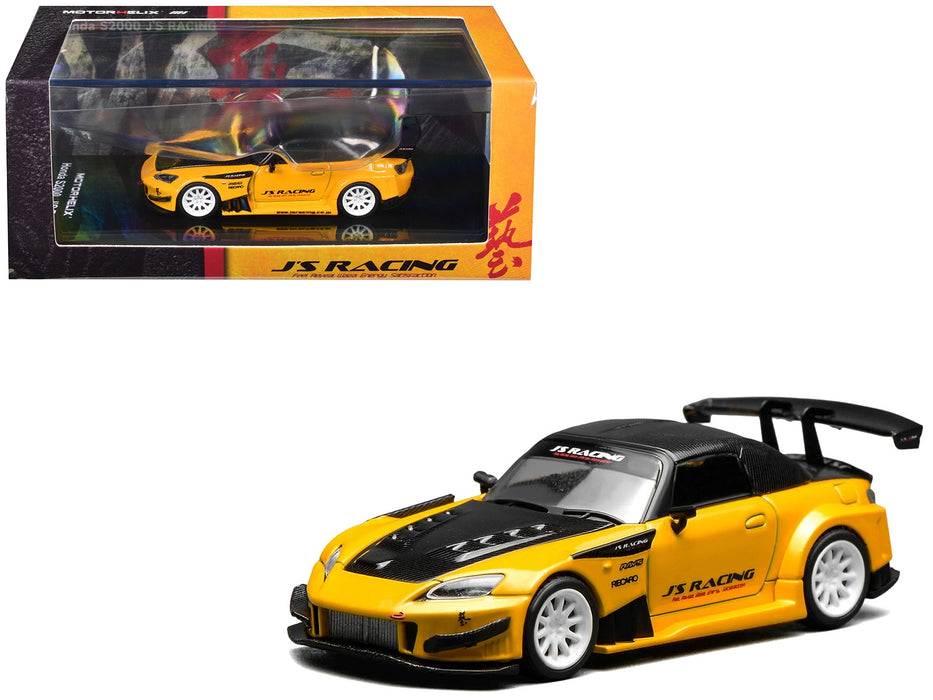 Honda S2000 RHD (Right Hand Drive) "J's Racing" New Indy Yellow Pearl with Carbon Hood and Top 1/64 Diecast Model Car by MotorHelix