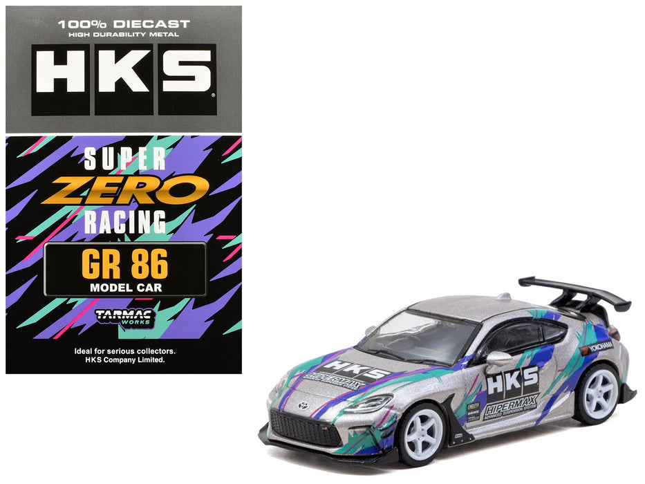 Toyota GR86 RHD (Right Hand Drive) "HKS" Gray Metallic with Graphics and Metal Oil Can Packaging "Global64" Series 1/64 Diecast Model Car by Tarmac Works