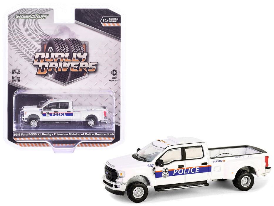 2019 Ford F-350 XL Dually Pickup Truck "Columbus Division of Police Mounted Unit Columbus OH" White "Dually Drivers" Series 15 1/64 Diecast Model Car by Greenlight
