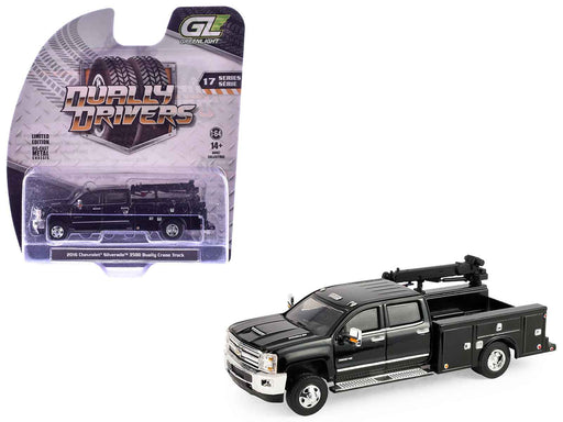 2016 Chevrolet Silverado 3500 Dually Crane Truck Black "Dually Drivers" Series 17 1/64 Diecast Model Car by Greenlight