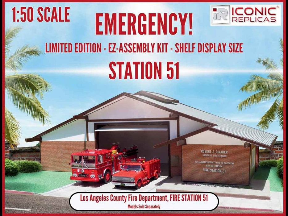 Los Angeles County Fire Department Fire Station 51 Diorama EZ Assembly Kit "Emergency!" Series 1/50 Model by Iconic Replicas