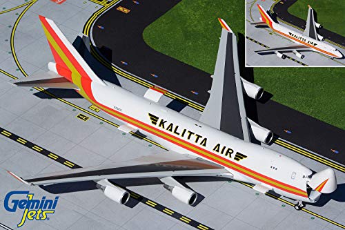Boeing 747-400F Commercial Aircraft "Kalitta Air" White with Stripes "Gemini 200 - Interactive" Series 1/200 Diecast Model Airplane by GeminiJets