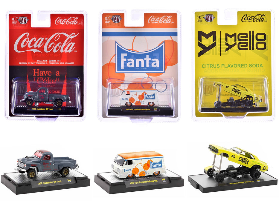 "Sodas" Set of 3 pieces Release 44 Limited Edition to 8250 pieces Worldwide 1/64 Diecast Model Cars by M2 Machines - Miniature Motors