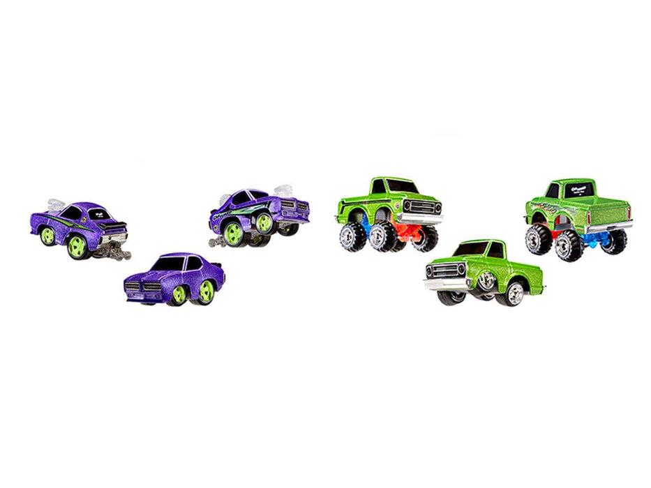 1969 Pontiac GTO Purple Metallic and 1967 Chevrolet C10 Pickup Truck Green Metallic "Custom Shop" 2 Car Set Diecast Model Cars by CarTuned