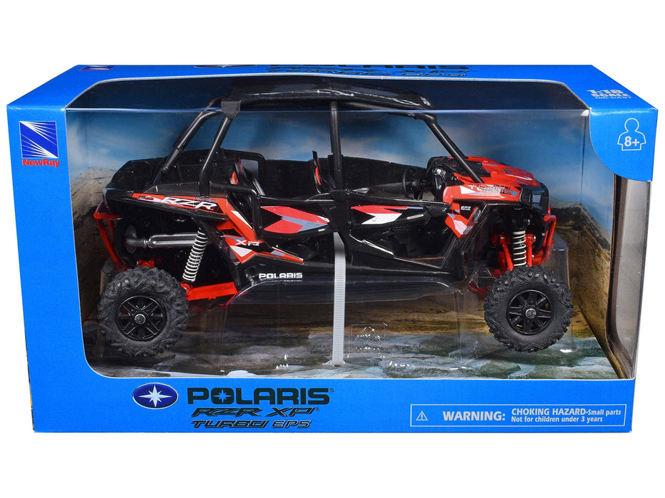 Polaris RZR XP 4 Turbo EPS Sport UTV Spectra Orange with Graphics and Black Top 1/18 Diecast Model by New Ray - Miniature Motors