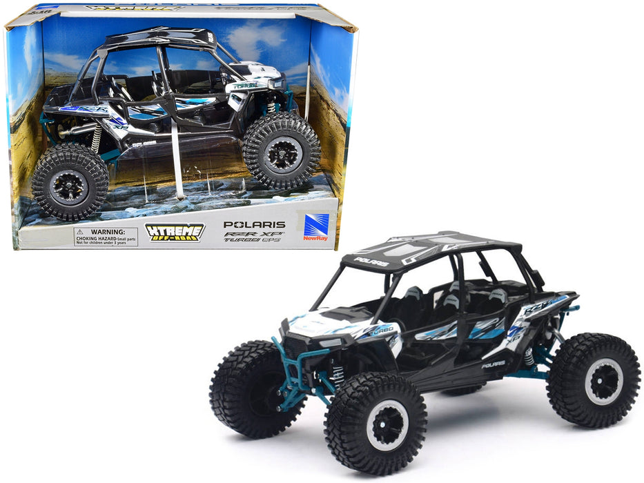 Polaris RZR XP 4 Turbo EPS Sport UTV White with Graphics and Black Top "Xtreme Off-Road" Series 1/18 Diecast Model by New Ray - Miniature Motors
