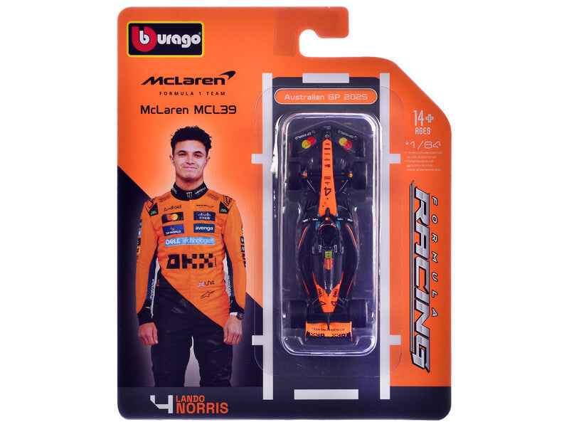 McLaren MCL39 #4 Lando Norris Winner Formula One F1 "Australian GP" (2025) "Formula Racing" Series 1/64 Diecast Model Car by Bburago