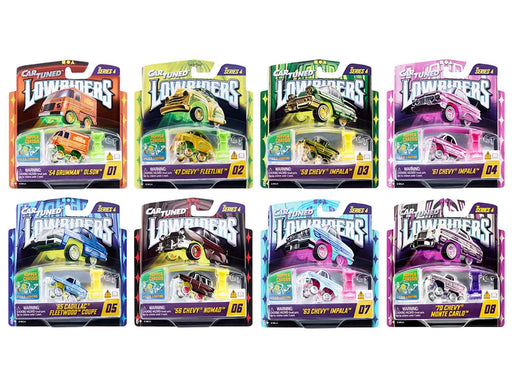 "Lowriders Show Glow" Series 4 Set of 8 Pieces Diecast Model Cars by CarTuned
