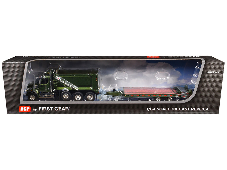 Western Star 49X Truck with Ox Bodies Dump & Beaver Tail Trailer Green Metallic 1/64 Diecast Model by DCP/First Gear
