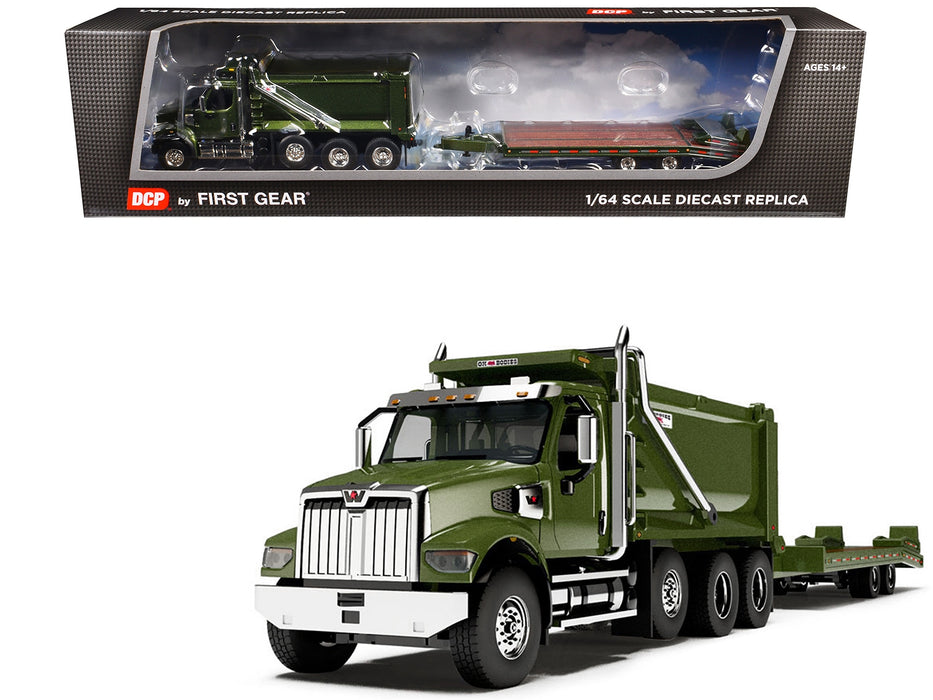Western Star 49X Truck with Ox Bodies Dump & Beaver Tail Trailer Green Metallic 1/64 Diecast Model by DCP/First Gear