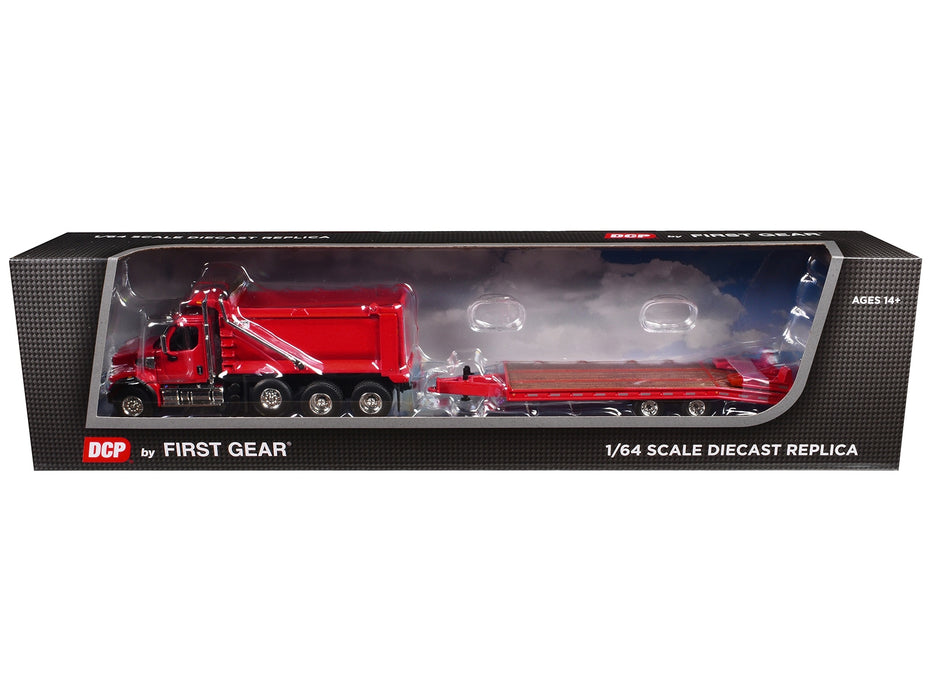 Western Star 49X Truck with Ox Bodies Dump & Beaver Tail Trailer Viper Red 1/64 Diecast Model by DCP/First Gear