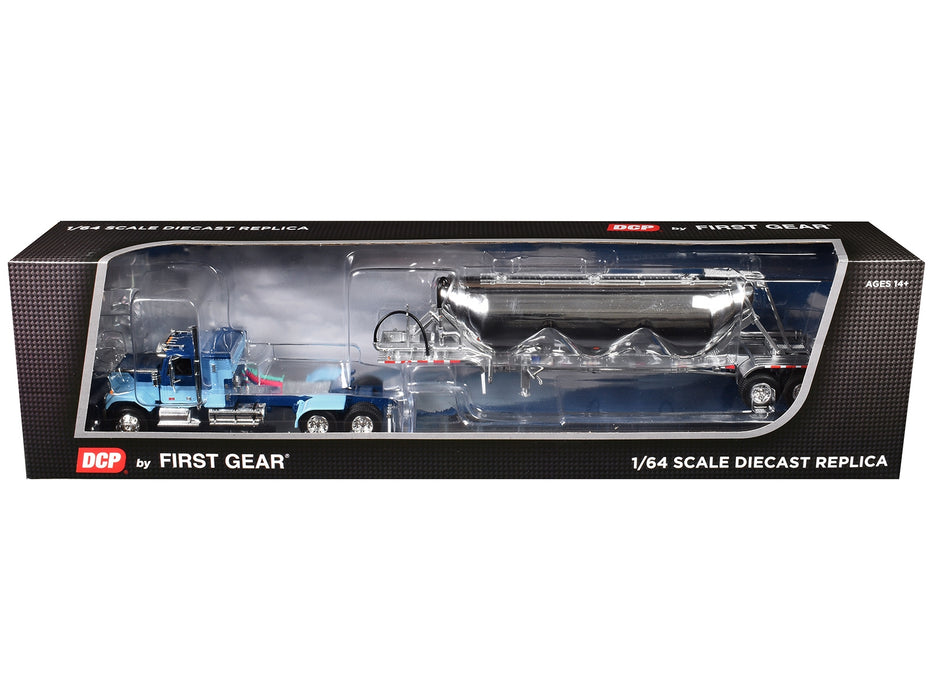 GMC General with 34" Flat Top Sleeper and Heil Pneumatic Tank Trailer Blue with Stripes 1/64 Diecast Model by DCP/First Gear