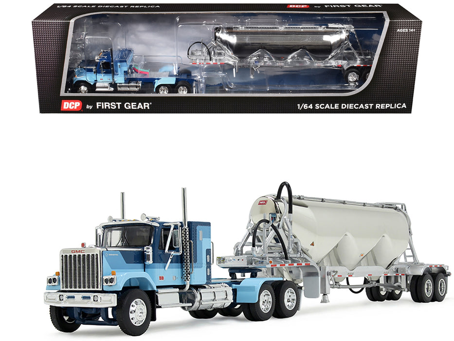 GMC General with 34" Flat Top Sleeper and Heil Pneumatic Tank Trailer Blue with Stripes 1/64 Diecast Model by DCP/First Gear