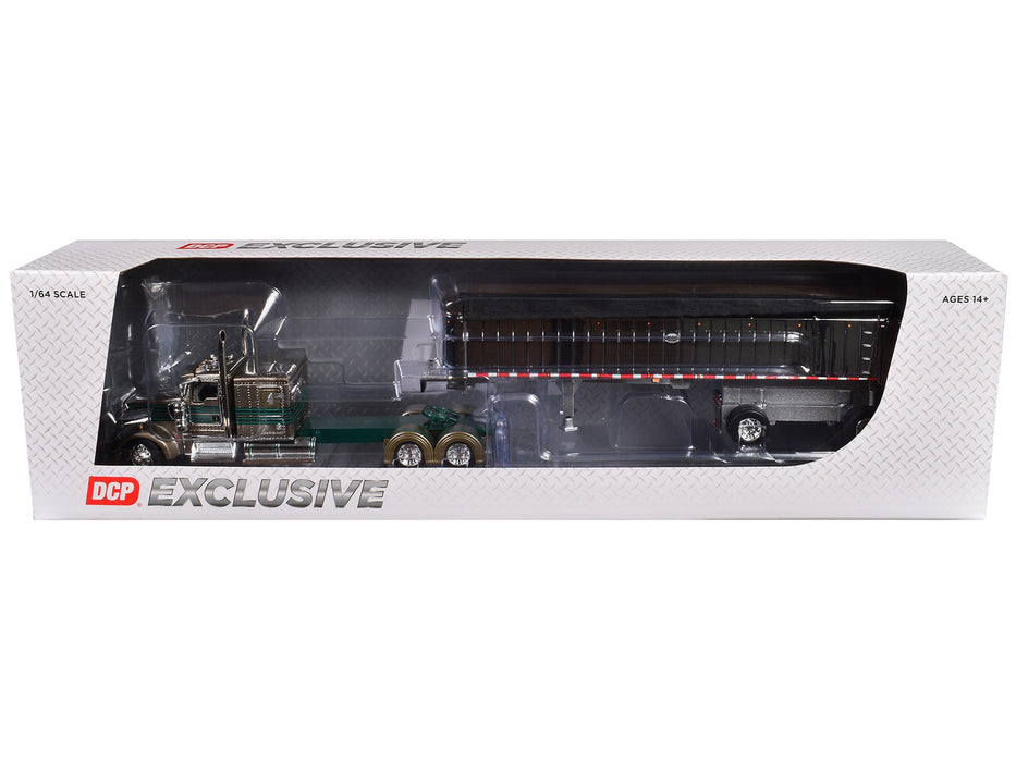 Kenworth W900L with 60" Flat Top Sleeper and MAC Coal End Dump Trailer "D&D Hauling & Excavating" Tan Metallic with Green Stripes 1/64 Diecast Model by DCP/First Gear