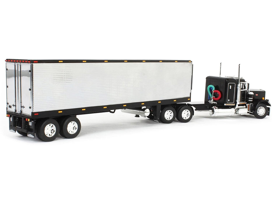 Peterbilt 359 with 36" Flat Top Sleeper and 40' Vintage Refrigerated Trailer Black with Chrome 1/64 Diecast Model by DCP/First Gear