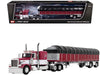 Peterbilt 389 with 63" Flat Top Sleeper and 53' Wilson Roadbrute Flatbed Trailer with Covered Wagon Maroon with White Stripes 1/64 Diecast Model by DCP/First Gear