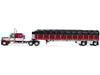 Peterbilt 389 with 63" Flat Top Sleeper and 53' Wilson Roadbrute Flatbed Trailer with Covered Wagon Maroon with White Stripes 1/64 Diecast Model by DCP/First Gear