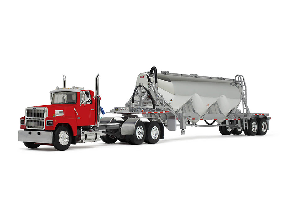 Ford LTL 9000 Day Cab with Heil Pneumatic Tank Trailer Heil Red 1/64 Diecast Model by DCP/First Gear