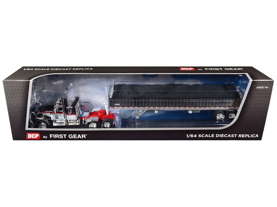 Kenworth W900A with 36" Sleeper and 43' Wilson Pacesetter Grain Trailer Black and Gray with Viper Red Stripes 1/64 Diecast Model by DCP/First Gear