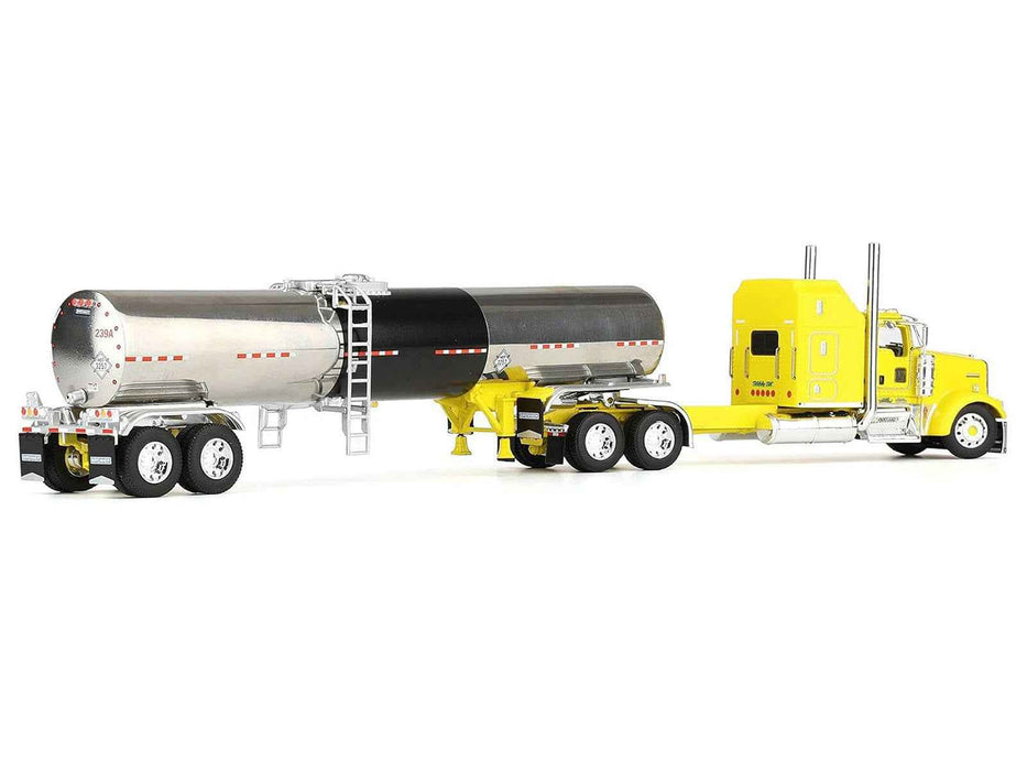 Kenworth W900L with 60" Aerodyne Sleeper and Brenner Tank Trailer "Double C Transport" Yellow 1/64 Diecast Model by DCP/First Gear