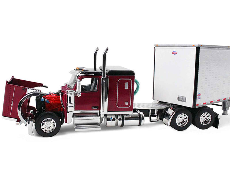 Peterbilt 589 with 58" Flat Top Sleeper and 53' Utility Trailer Legendary Red with Black Top 1/64 Diecast Model by DCP/First Gear