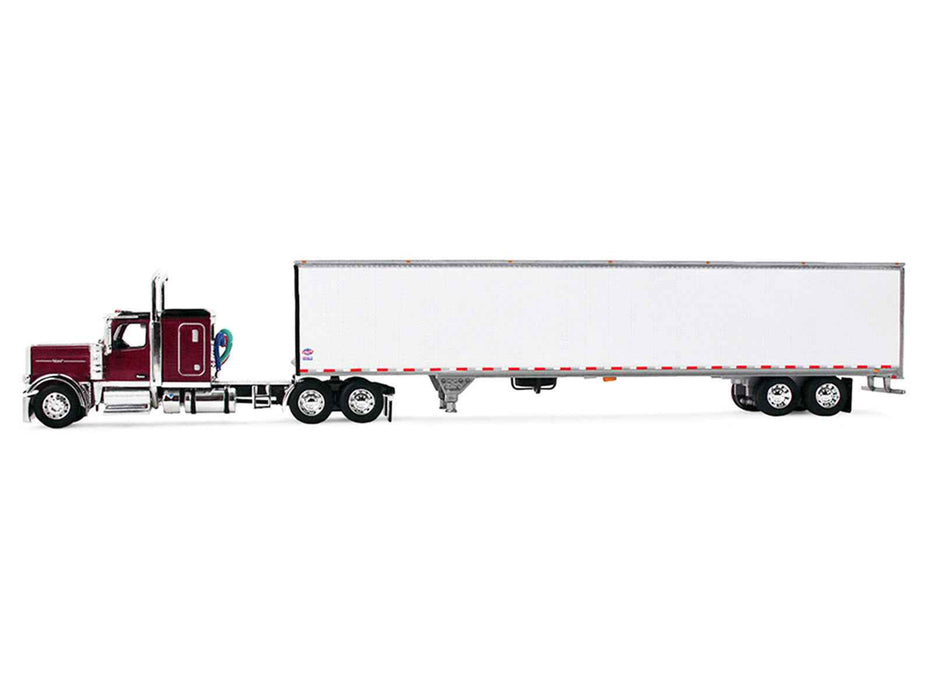 Peterbilt 589 with 58" Flat Top Sleeper and 53' Utility Trailer Legendary Red with Black Top 1/64 Diecast Model by DCP/First Gear