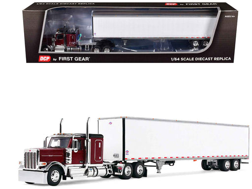 Peterbilt 589 with 58" Flat Top Sleeper and 53' Utility Trailer Legendary Red with Black Top 1/64 Diecast Model by DCP/First Gear