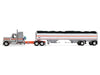 Peterbilt 589 with 58" Mid-Roof Sleeper and 50' Wilson Pacesetter Grain Trailer Silver Metallic with Orange Stripes 1/64 Diecast Model by DCP/First Gear