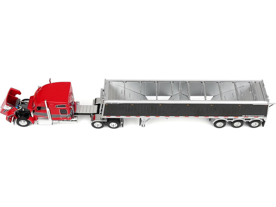Kenworth W990 with 76" Mid-Roof Sleeper and Lode King Distinction Hopper Trailer Red and Black 1/64 Diecast Model by DCP/First Gear