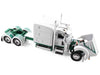 Peterbilt 389 with 63" Mid-Roof Sleeper and 53' Utility Trailer White with Green Stripes 1/64 Diecast Model by DCP/First Gear
