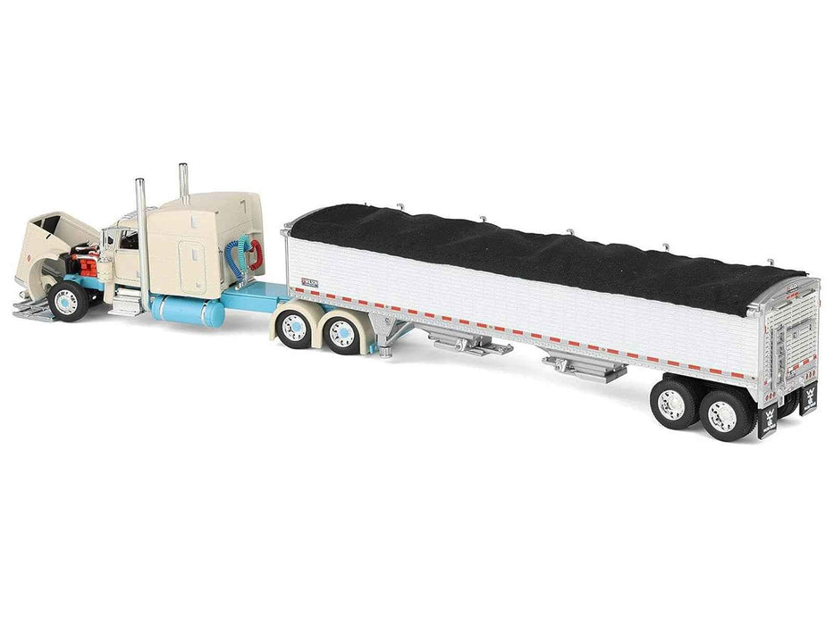 Peterbilt 389 with 63" Mid-Roof Sleeper and 43' Wilson Pacesetter High Sided Grain Trailer "Capitola Trucking" Cream 1/64 Diecast Model by DCP/First Gear