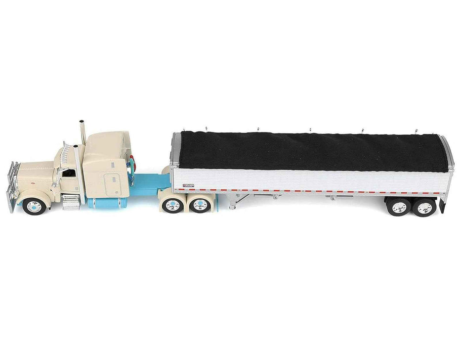 Peterbilt 389 with 63" Mid-Roof Sleeper and 43' Wilson Pacesetter High Sided Grain Trailer "Capitola Trucking" Cream 1/64 Diecast Model by DCP/First Gear